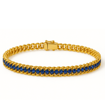 Bracciale Tennis Oro con Diamanti Blu