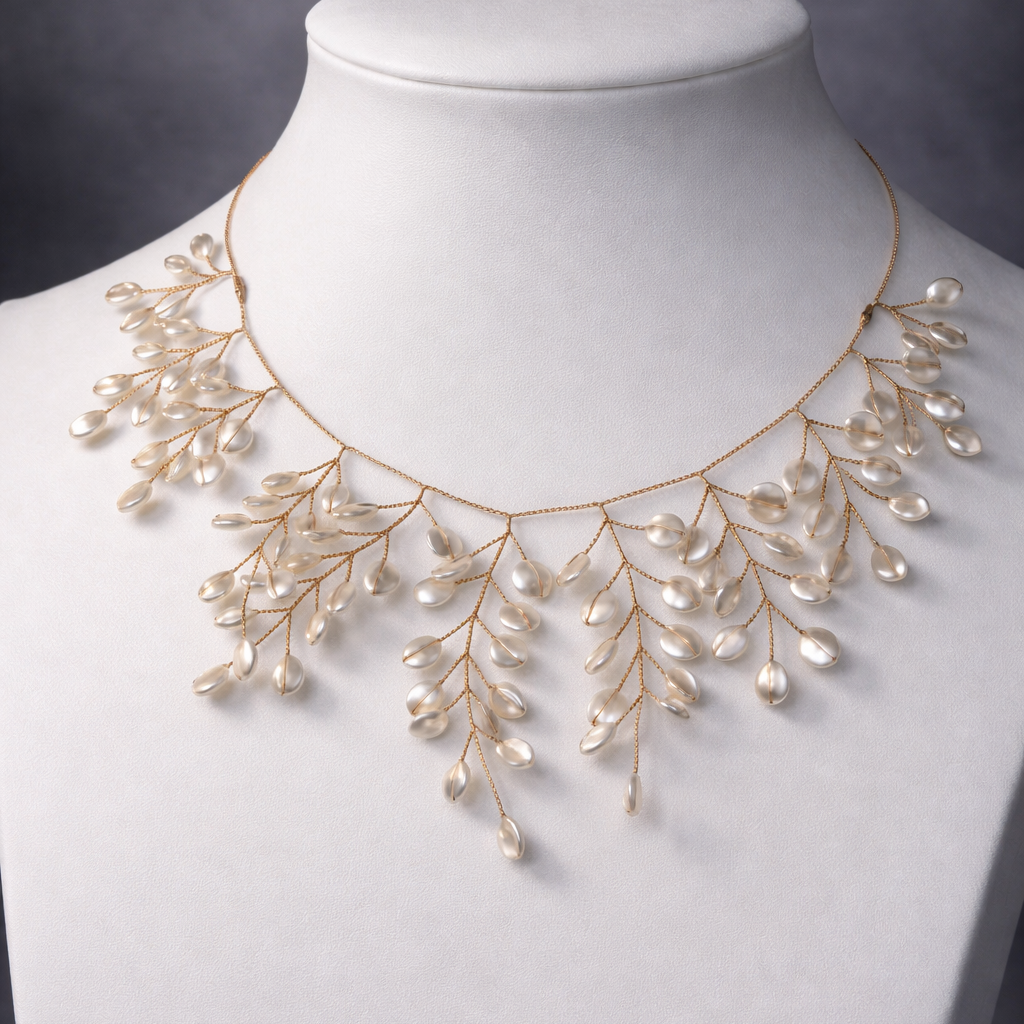 Pearl Blossom – Collana Dorata con Ramoscelli di Perle