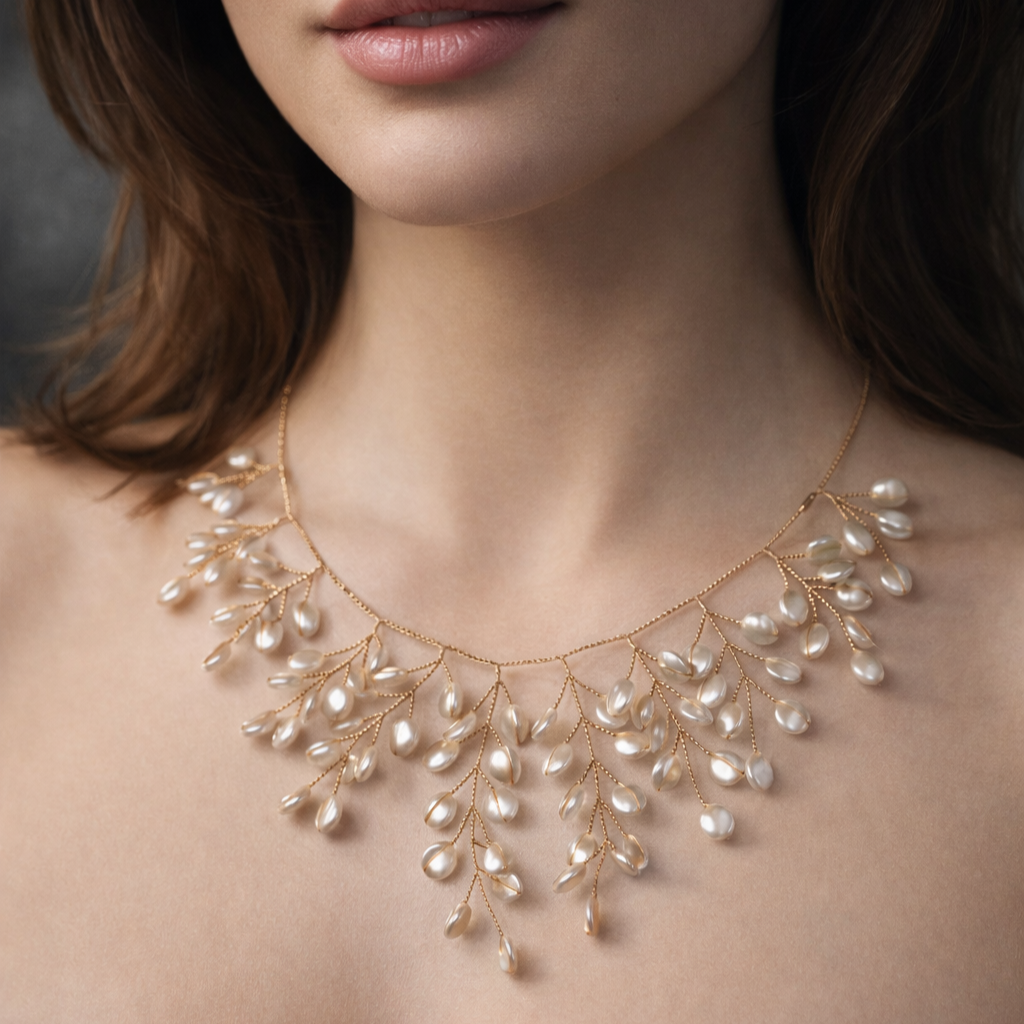 Pearl Blossom – Collana Dorata con Ramoscelli di Perle