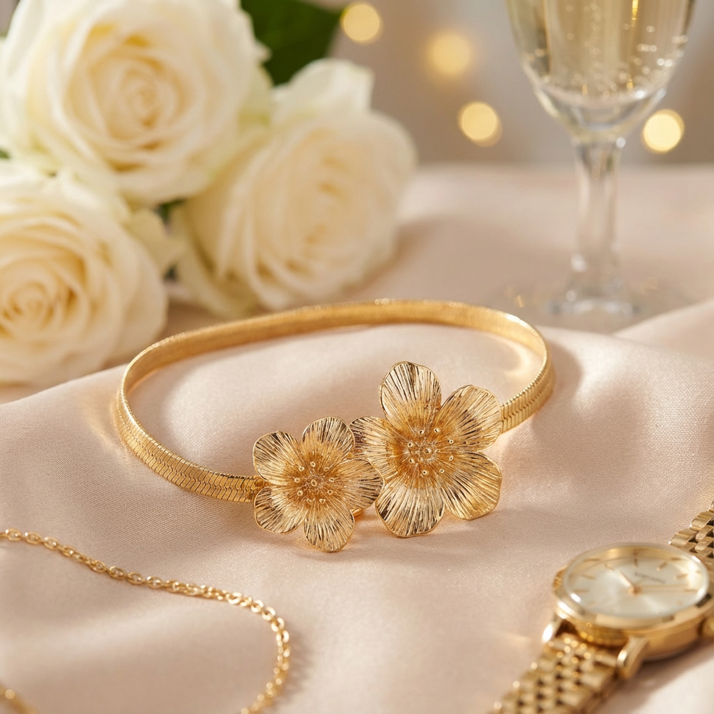 Fior di Sole – Bracciale Dorato con Fiore Centrale