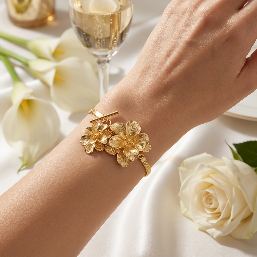 Fior di Sole – Bracciale Dorato con Fiore Centrale