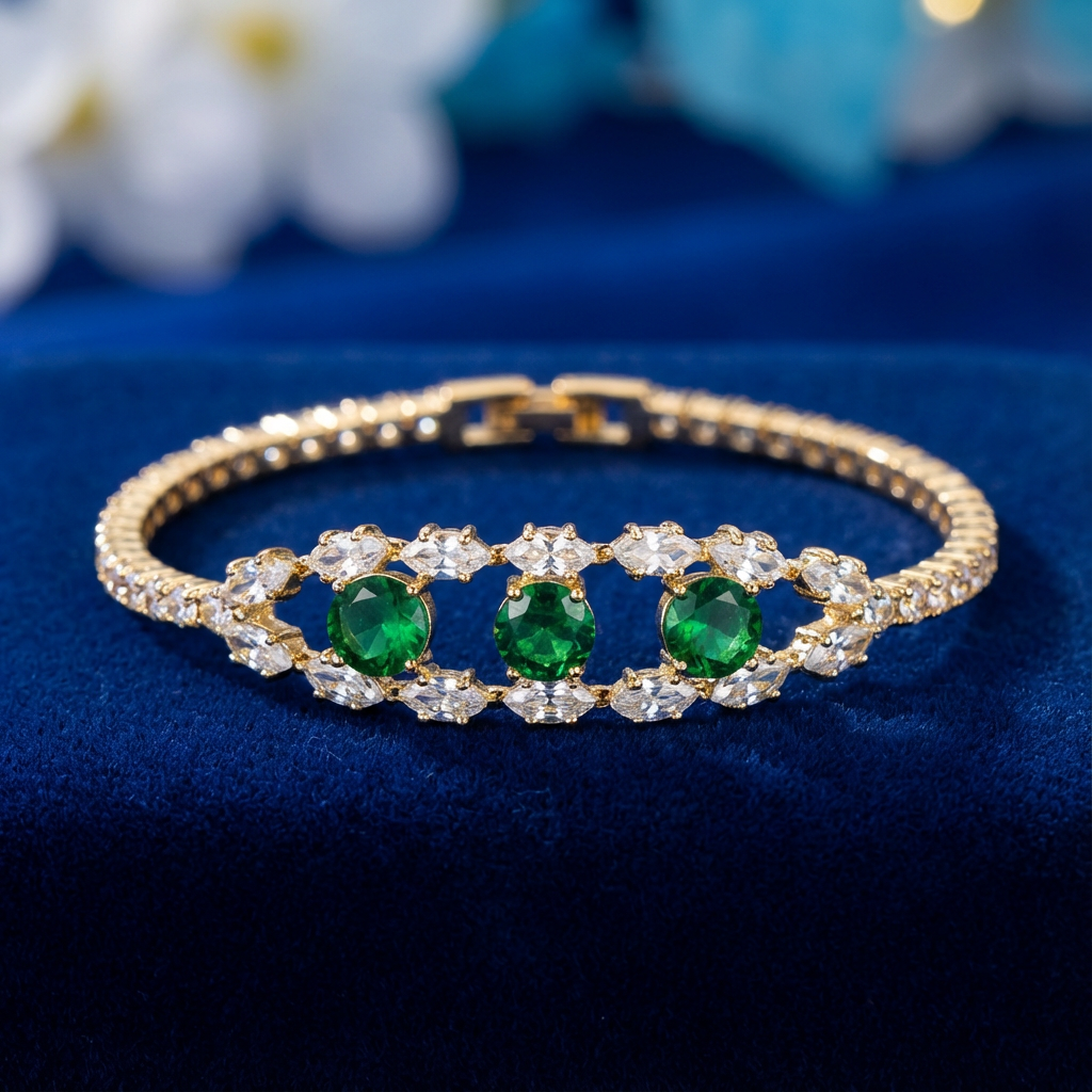 Emerald Glow – Bracciale con Diamanti e Smeraldi