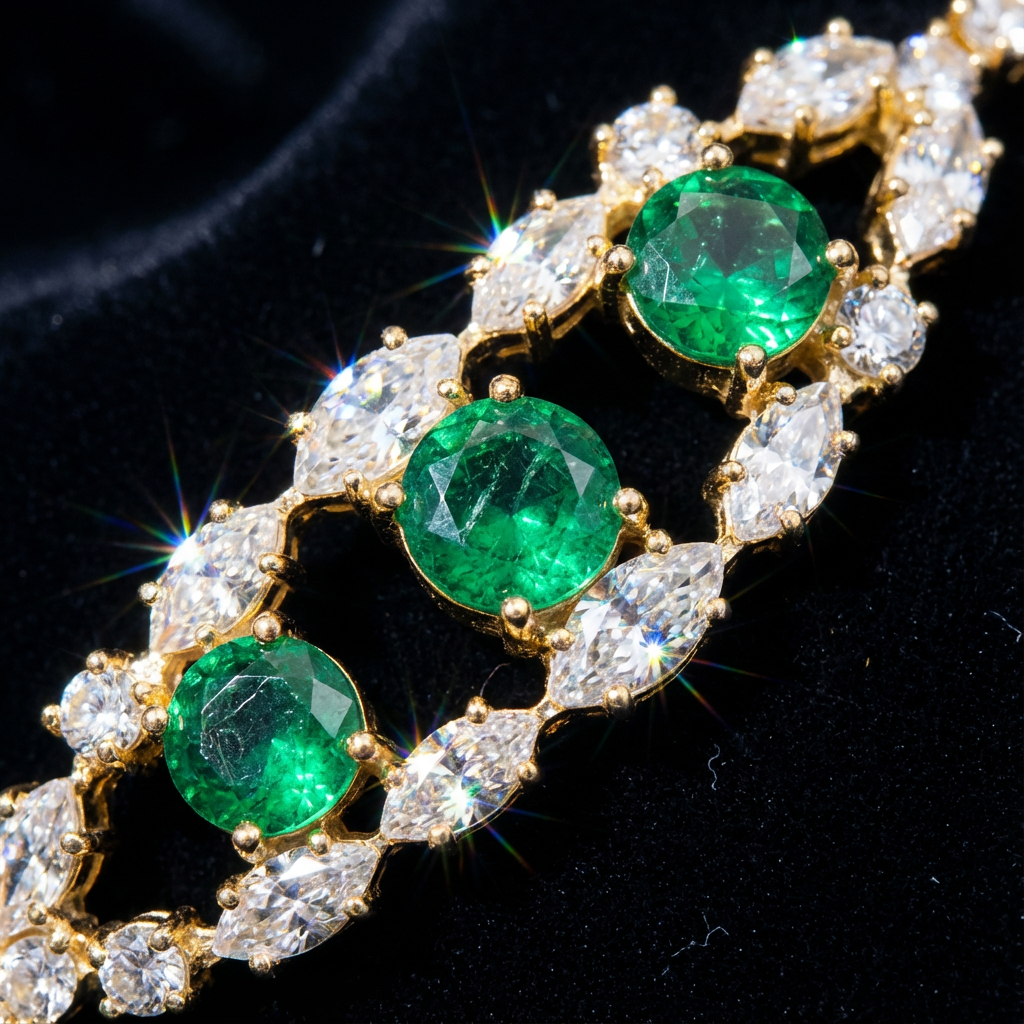 Emerald Glow – Bracciale con Diamanti e Smeraldi