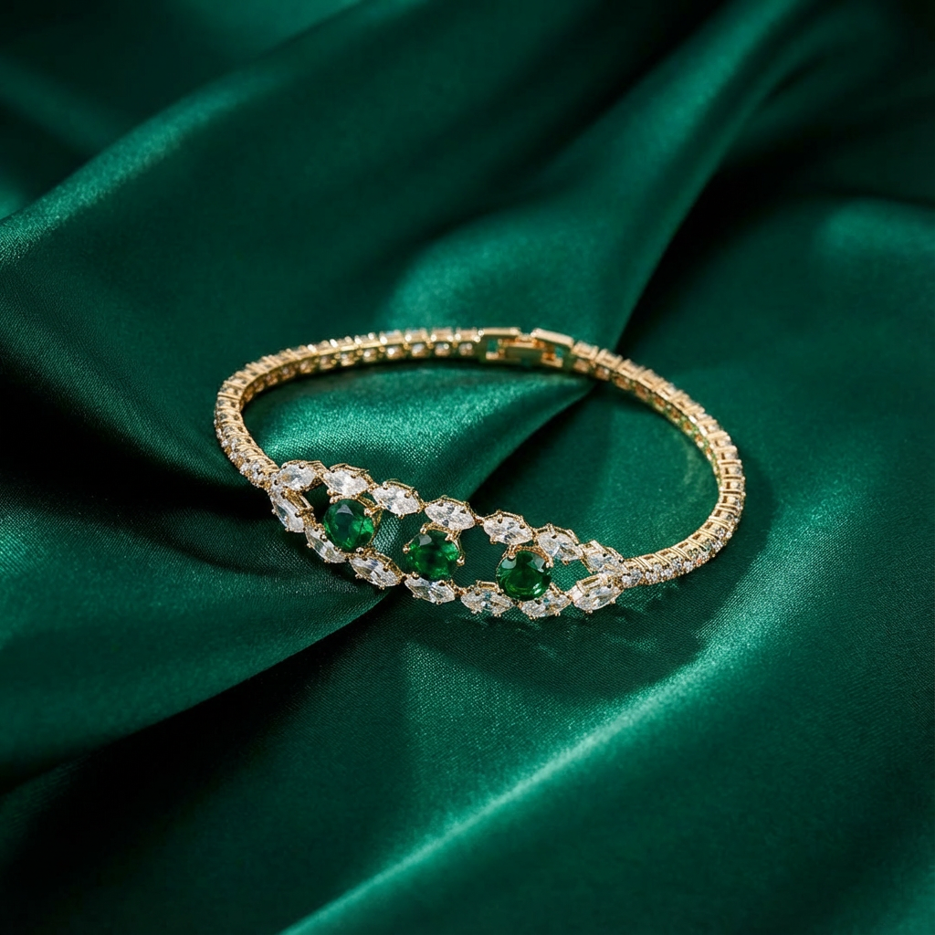 Emerald Glow – Bracciale con Diamanti e Smeraldi