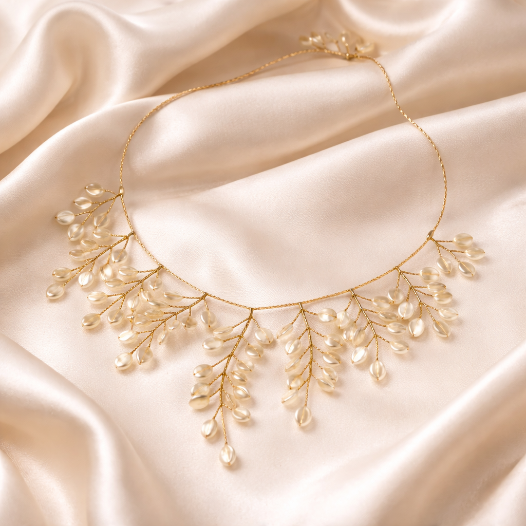 Pearl Blossom – Collana Dorata con Ramoscelli di Perle