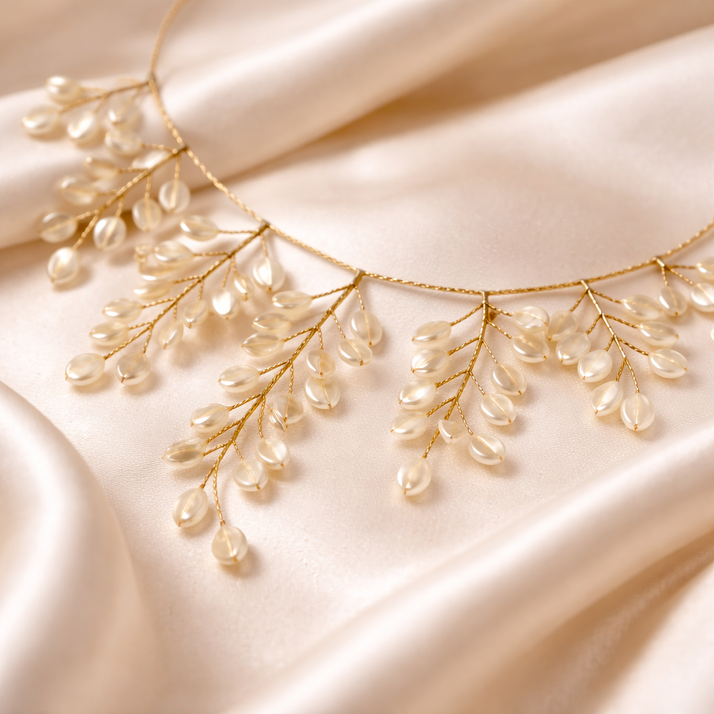 Pearl Blossom – Collana Dorata con Ramoscelli di Perle