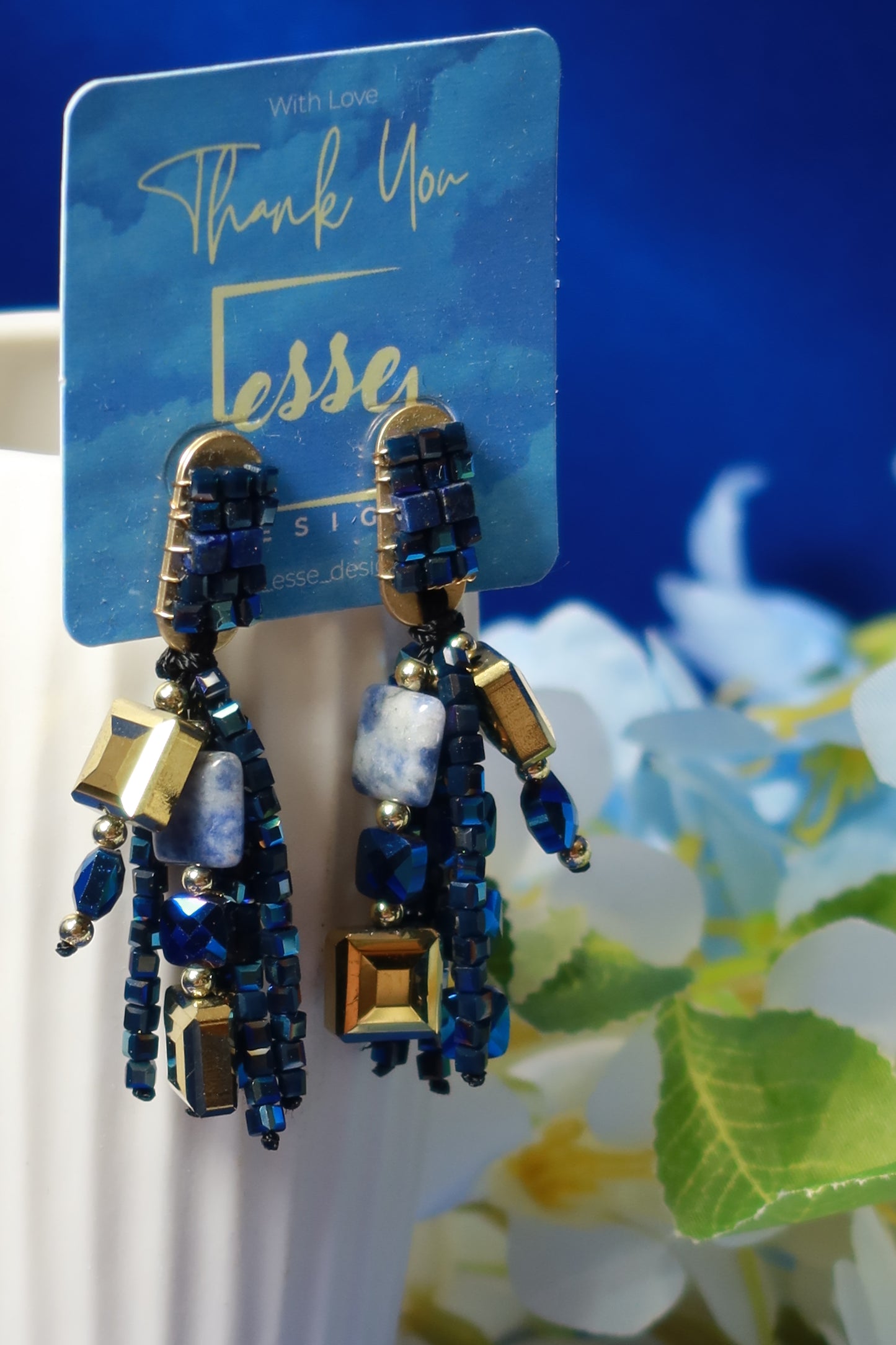 Orecchini Pendenti con Pietre Blu