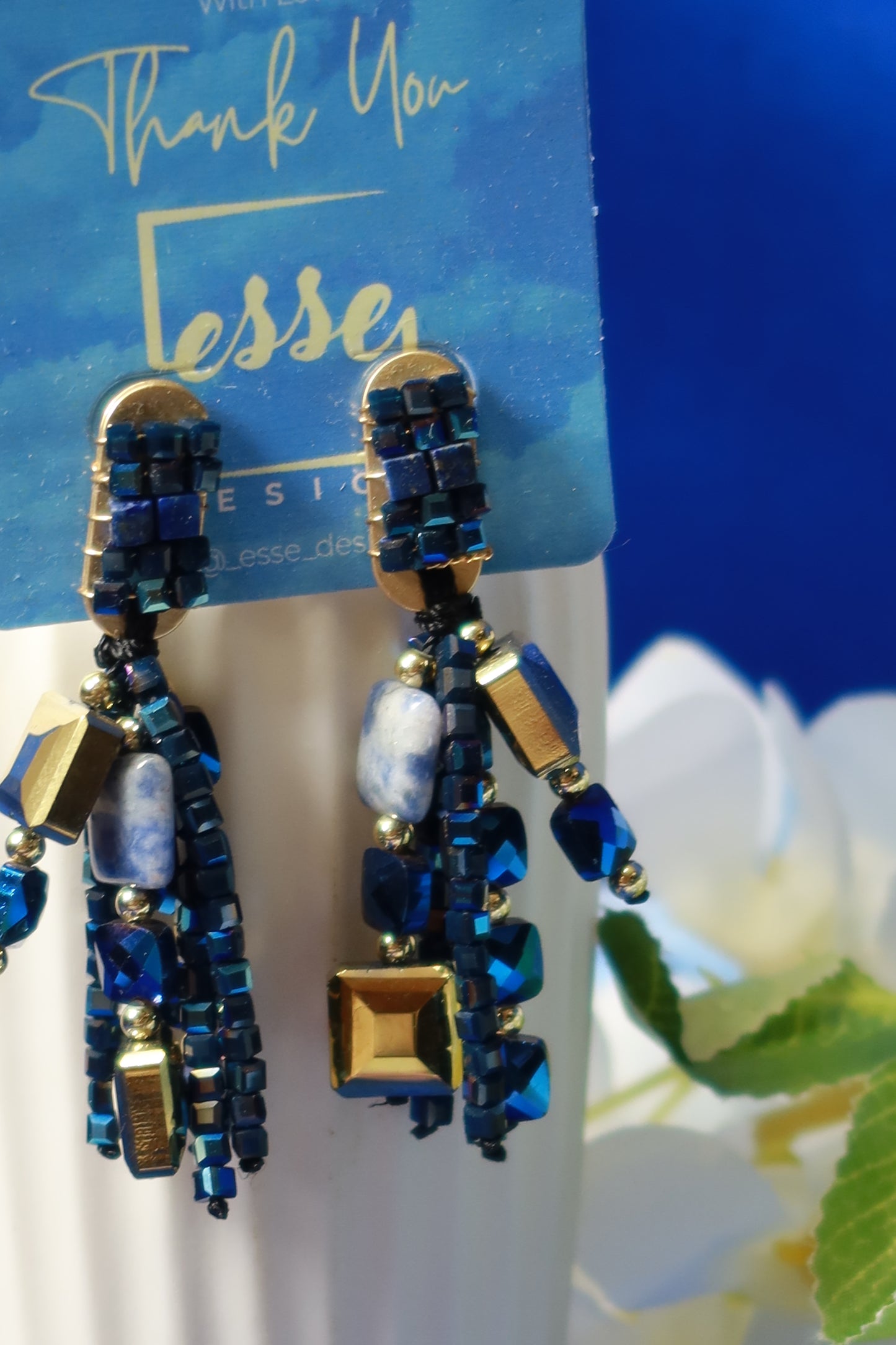 Orecchini Pendenti con Pietre Blu