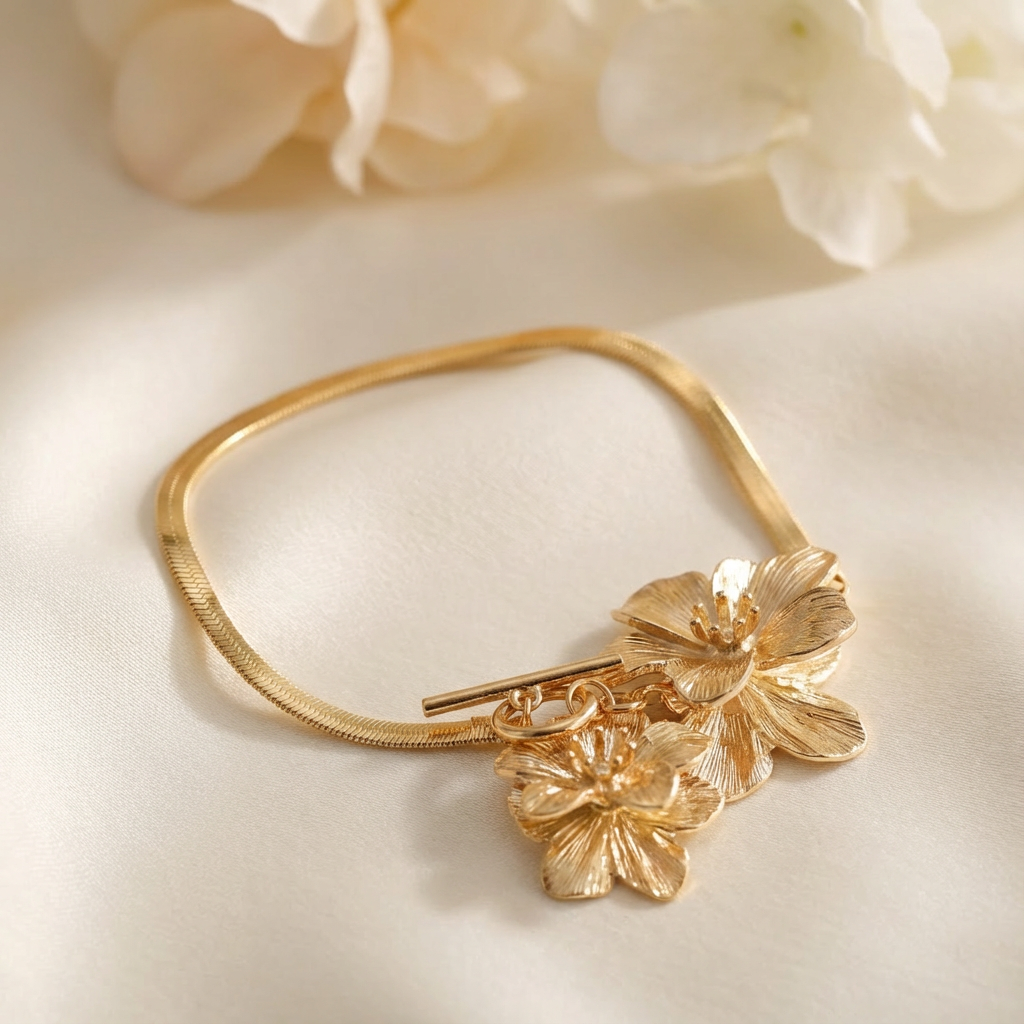 Fior di Sole – Bracciale Dorato con Fiore Centrale