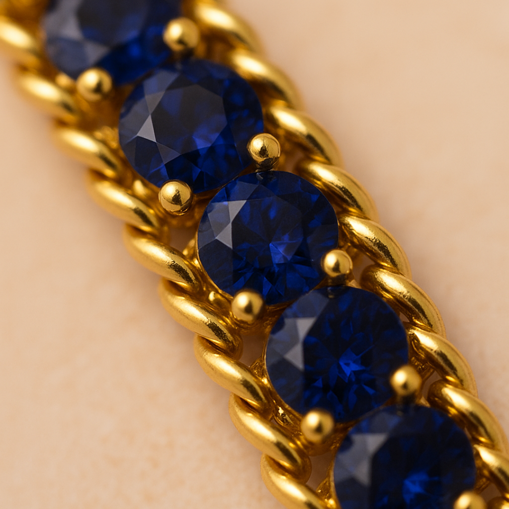 Bracciale Tennis Oro con Diamanti Blu