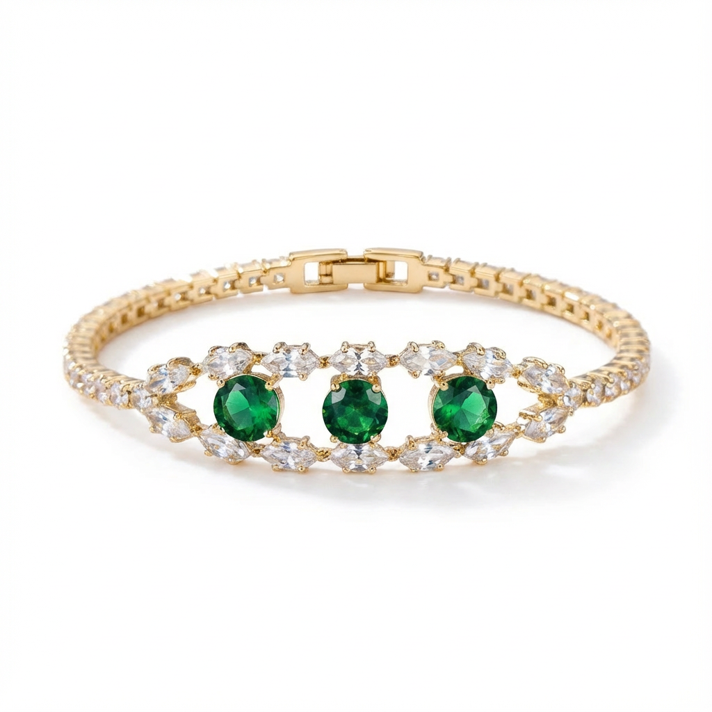 Emerald Glow – Bracciale con Diamanti e Smeraldi